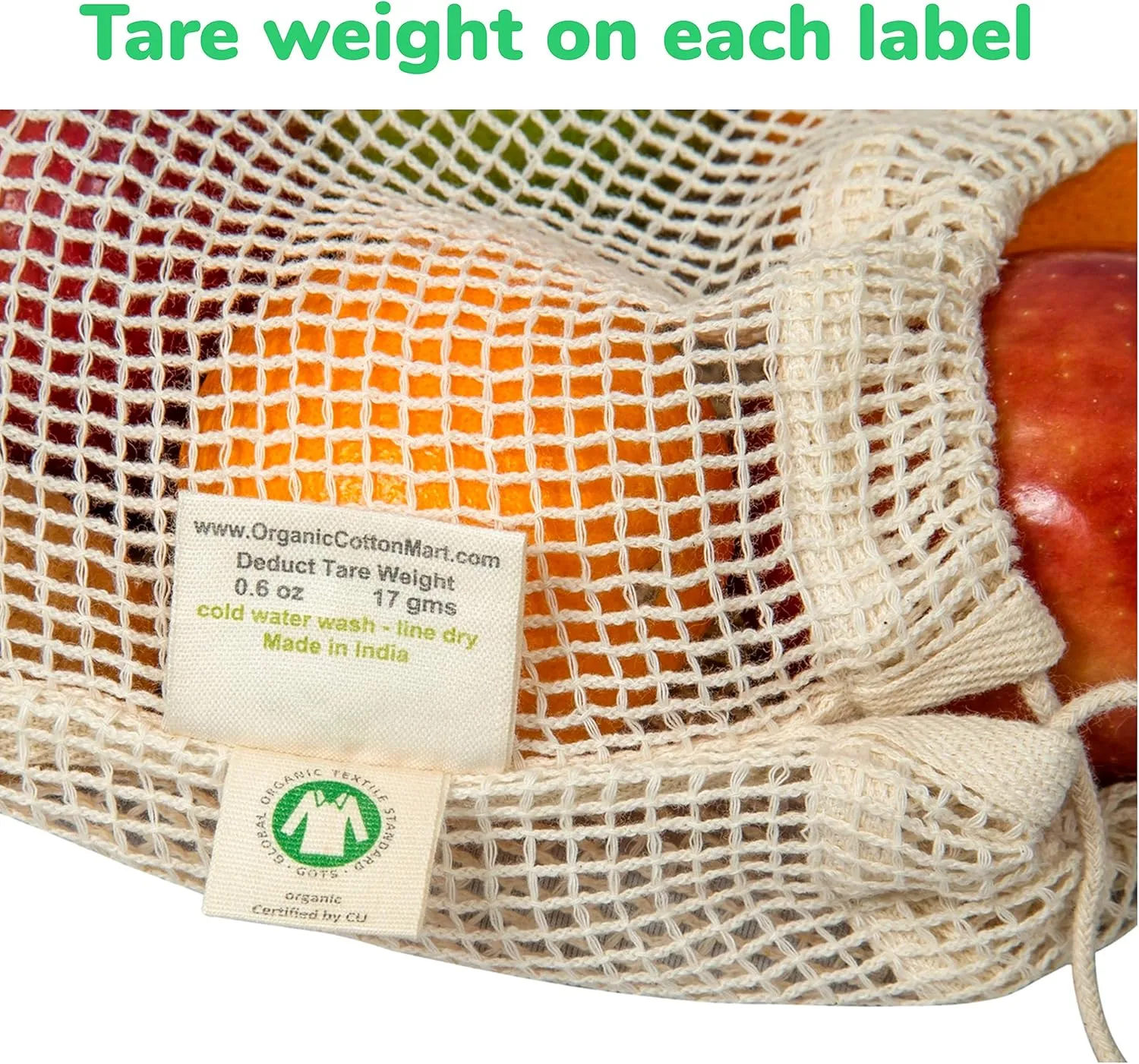 Cotton Mesh Produce Bags - Washable, Organic Cotton Vegetable Storage Bags - Mesh Onion & Potato Storage Bags - Large Net Bags - 14"x18" (6 XL Bags)