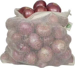 Cotton Mesh Produce Bags - Washable, Organic Cotton Vegetable Storage Bags - Mesh Onion & Potato Storage Bags - Large Net Bags - 14"x18" (6 XL Bags)