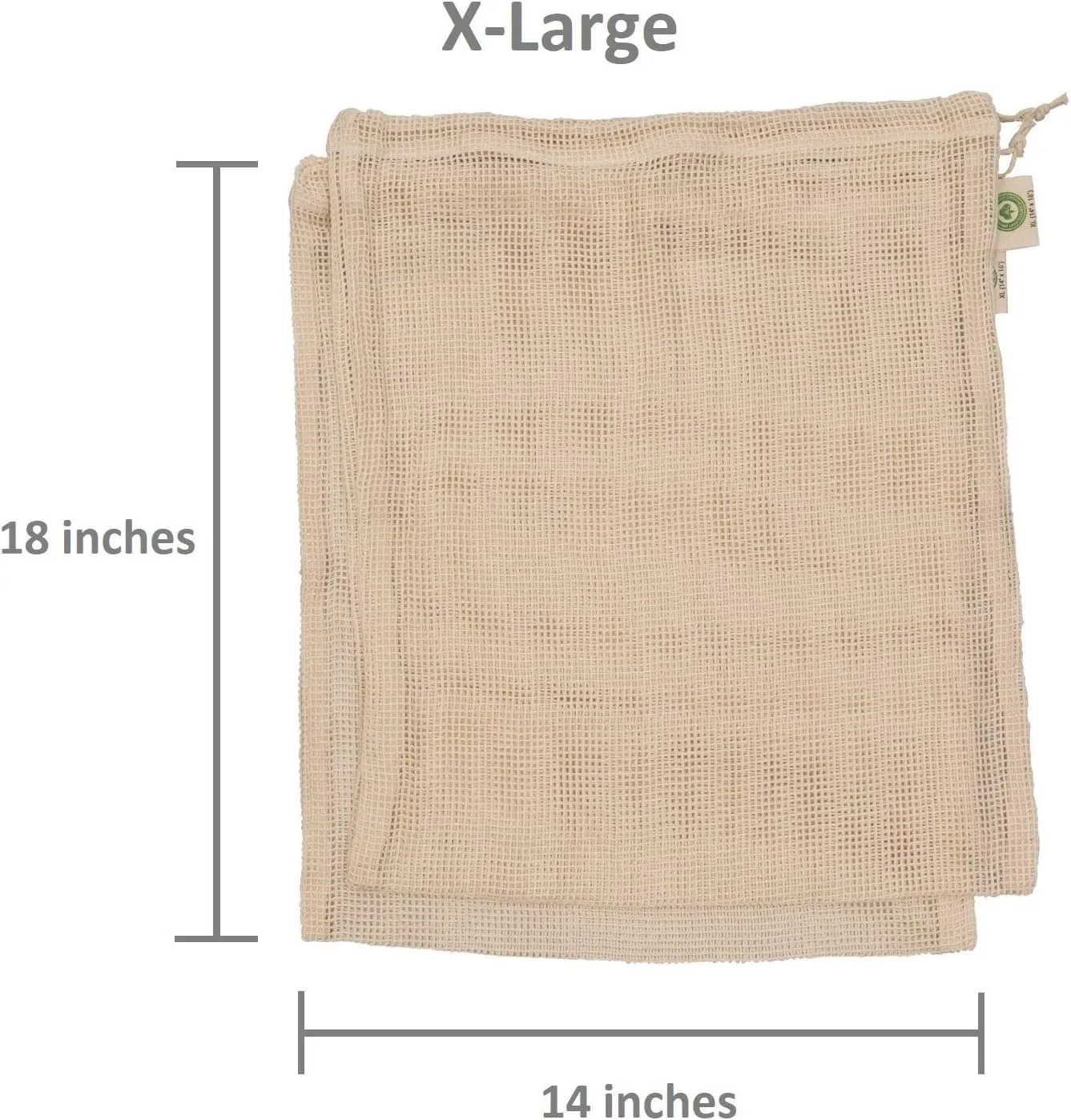 Cotton Mesh Produce Bags - Washable, Organic Cotton Vegetable Storage Bags - Mesh Onion & Potato Storage Bags - Large Net Bags - 14"x18" (6 XL Bags)