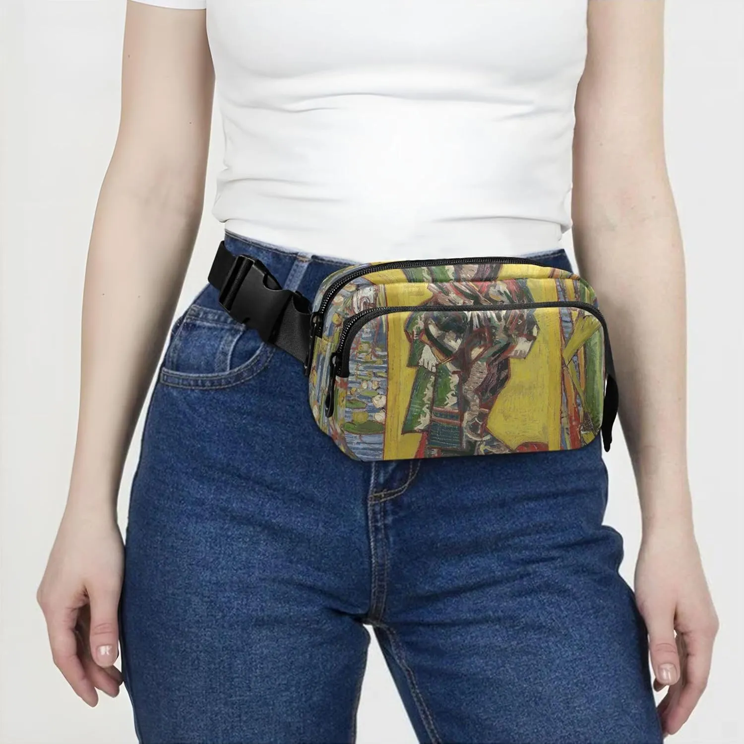 Courtesan Vangogh Painting Fanny Packs for Women Waterproof Large Hip Belt Bag Cartoon Cross Body Waist Purse