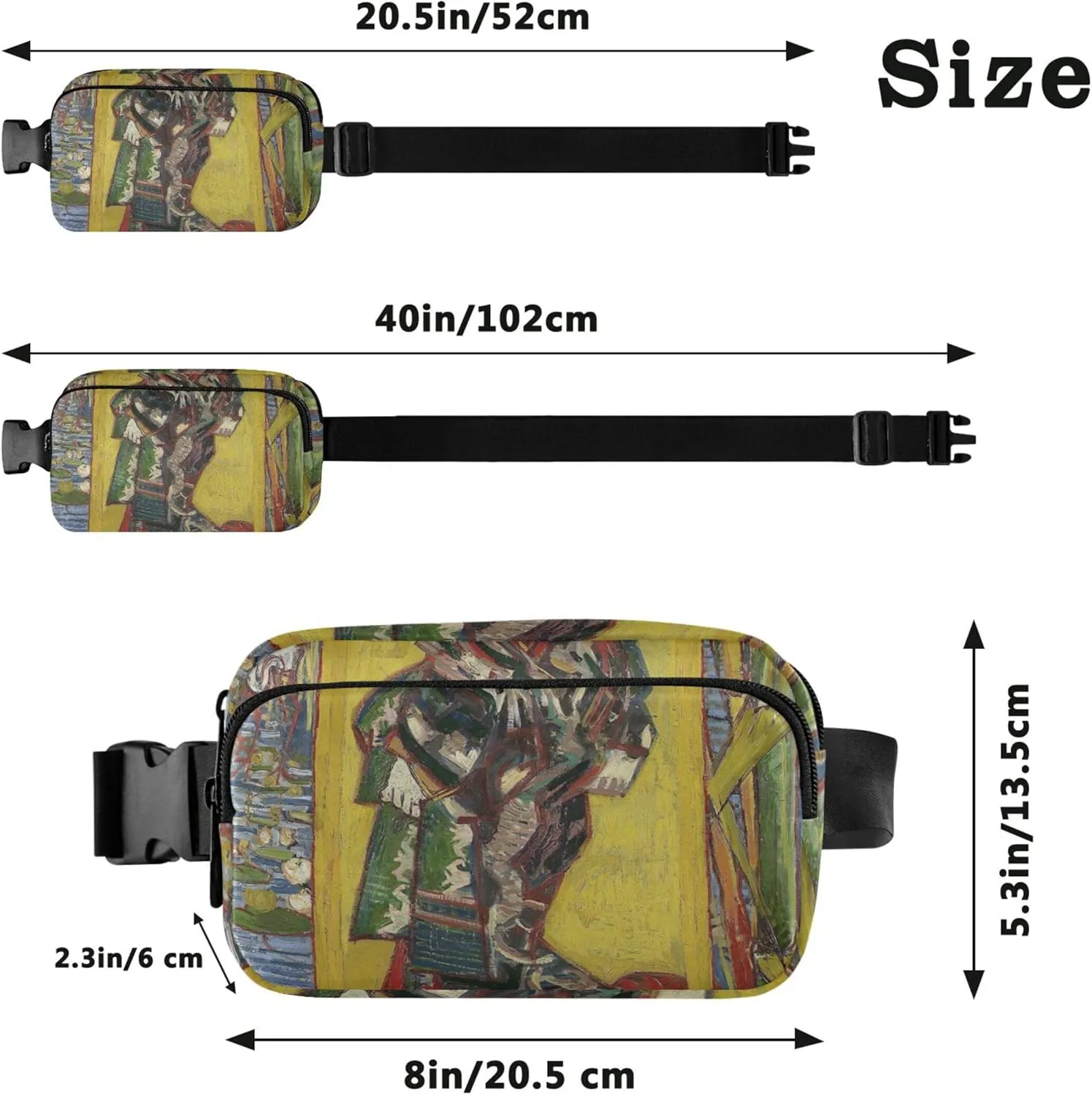Courtesan Vangogh Painting Fanny Packs for Women Waterproof Large Hip Belt Bag Cartoon Cross Body Waist Purse