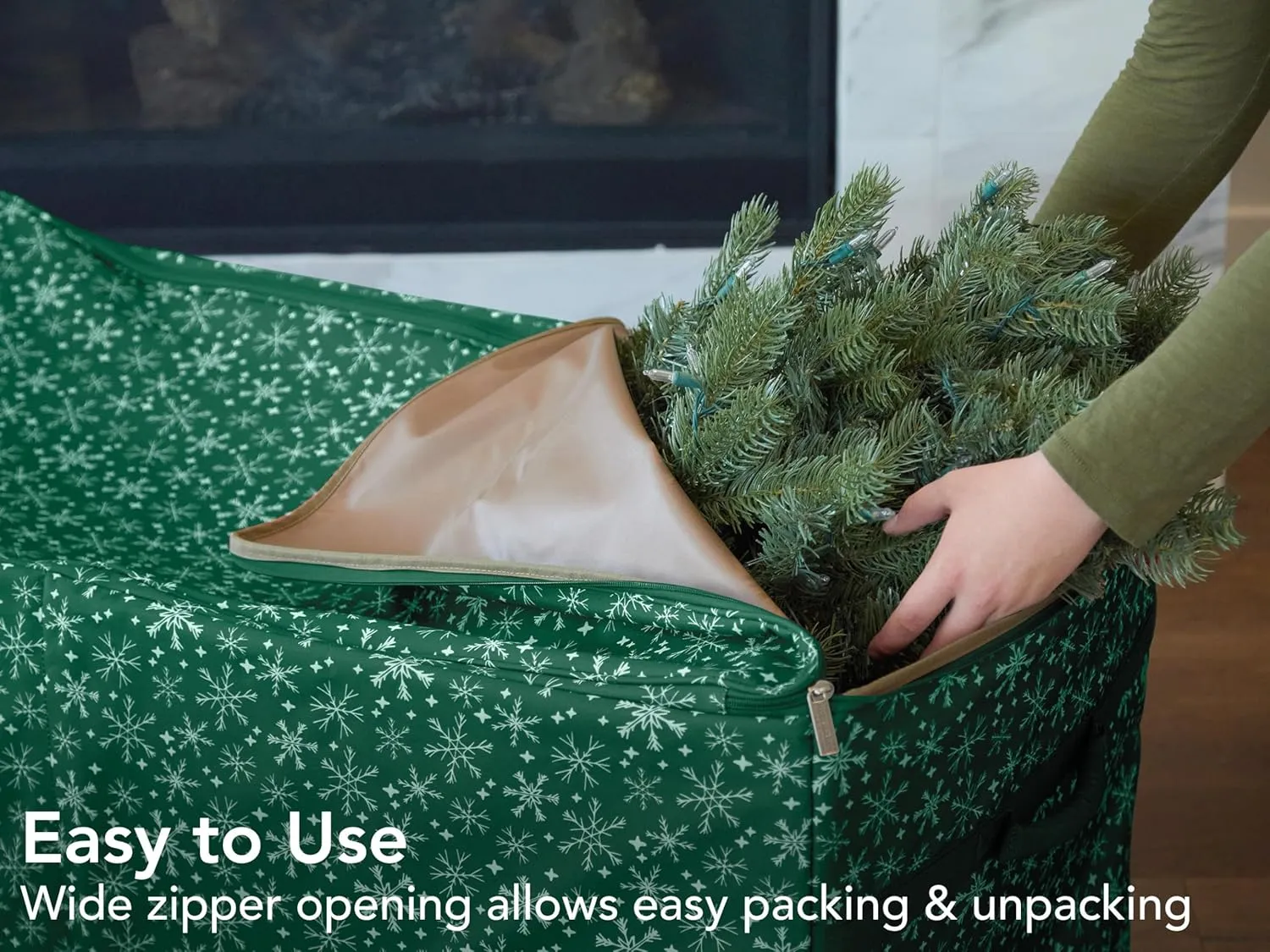 Covermates Keepsakes Christmas Tree Structured Rolling Storage Bag - Superior Protection, Reinforced Handles - Holiday Storage, Green Snowflake