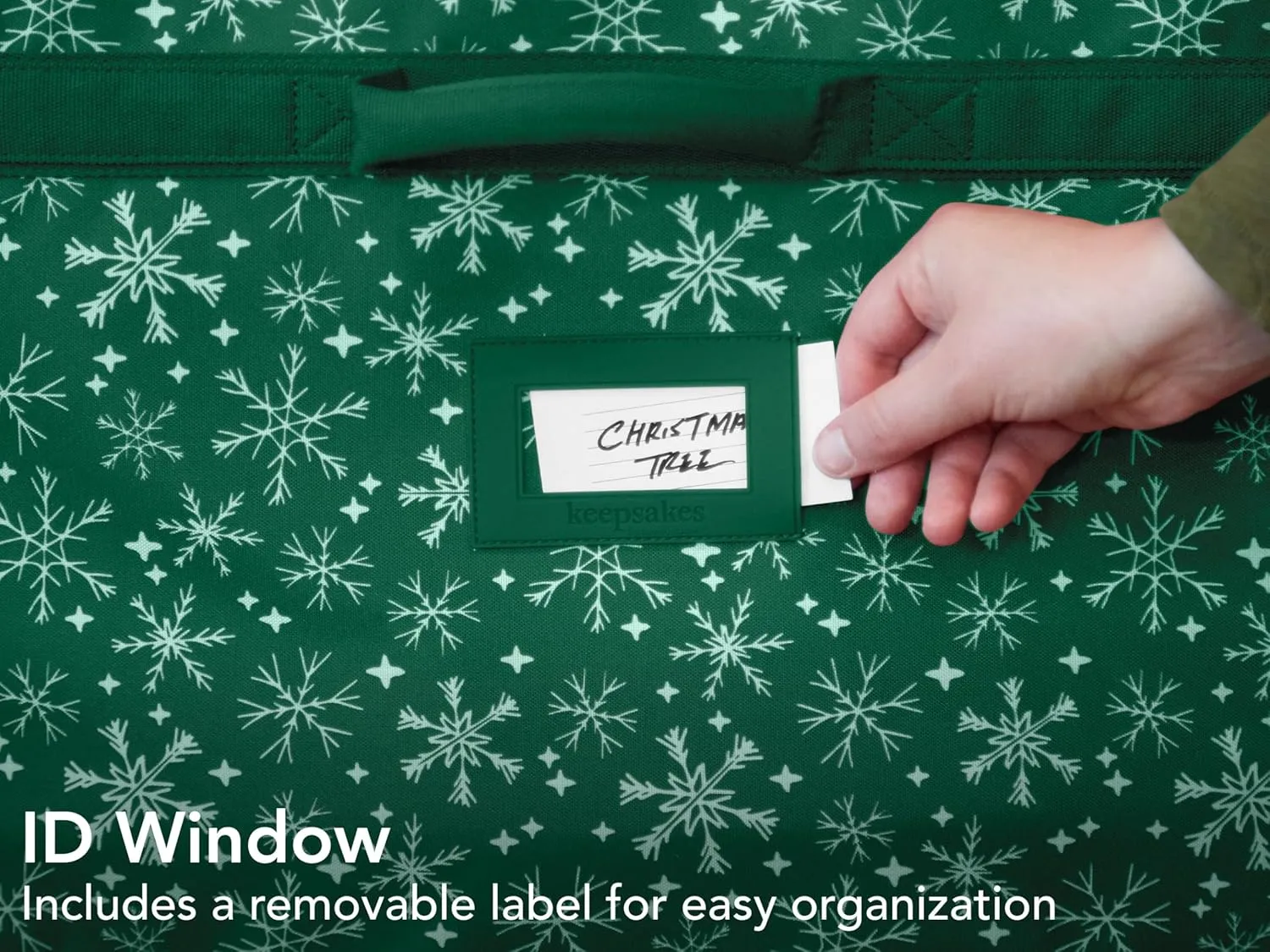 Covermates Keepsakes Christmas Tree Structured Rolling Storage Bag - Superior Protection, Reinforced Handles - Holiday Storage, Green Snowflake