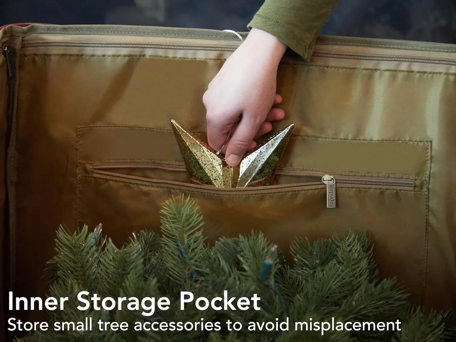 Covermates Keepsakes Christmas Tree Structured Rolling Storage Bag - Superior Protection, Reinforced Handles - Holiday Storage, Green Snowflake