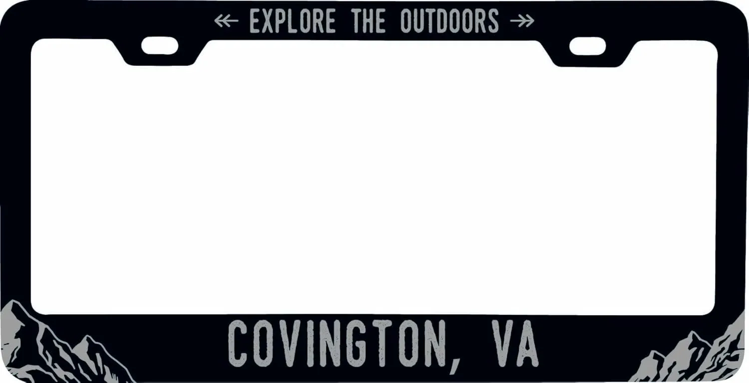 Covington Virginia Souvenir Engraved Metal License Plate Frame Explore the Outdoor design Black