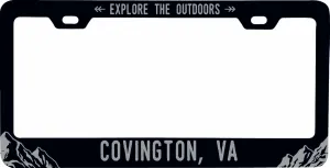 Covington Virginia Souvenir Engraved Metal License Plate Frame Explore the Outdoor design Black
