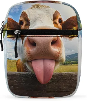 Cow Funny Tongue Cute Crossbody Bags Small Sling Purse Travel Shoulder Bag with Adjustable Strap for Men Women