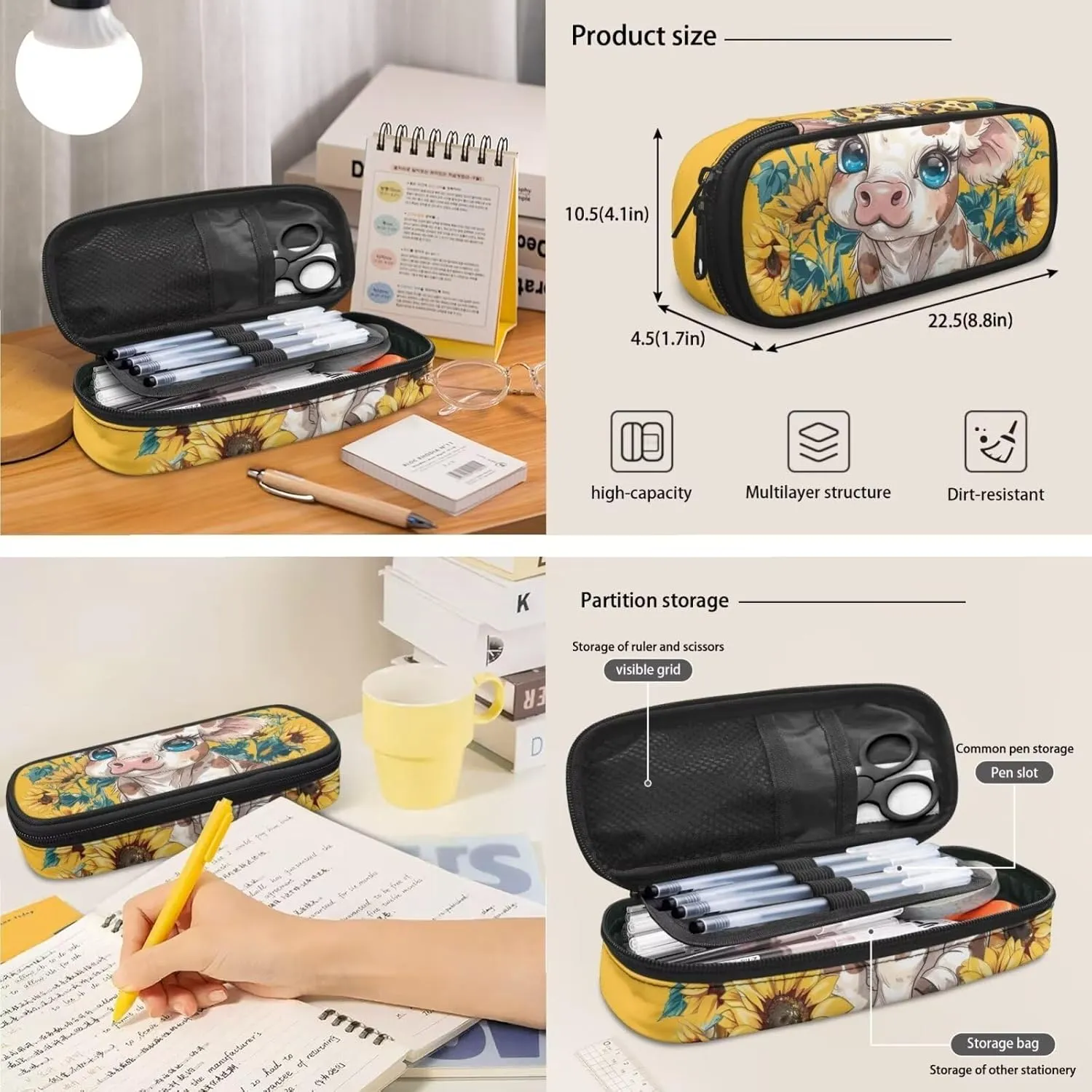 Cow Prints Backpack for Boys Girls Sunflower School Backpack Boys Girls Teenagers Large 3 Piece Set School Satchel Waterproof Backpack School Bags for Boys Travel Outdoor