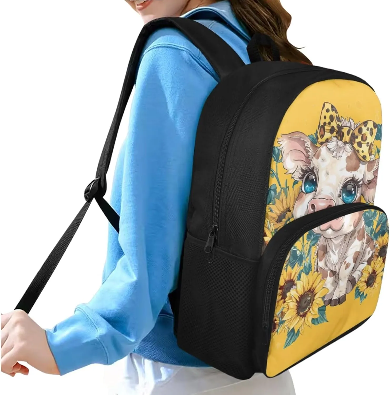 Cow Prints Backpack for Boys Girls Sunflower School Backpack Boys Girls Teenagers Large 3 Piece Set School Satchel Waterproof Backpack School Bags for Boys Travel Outdoor