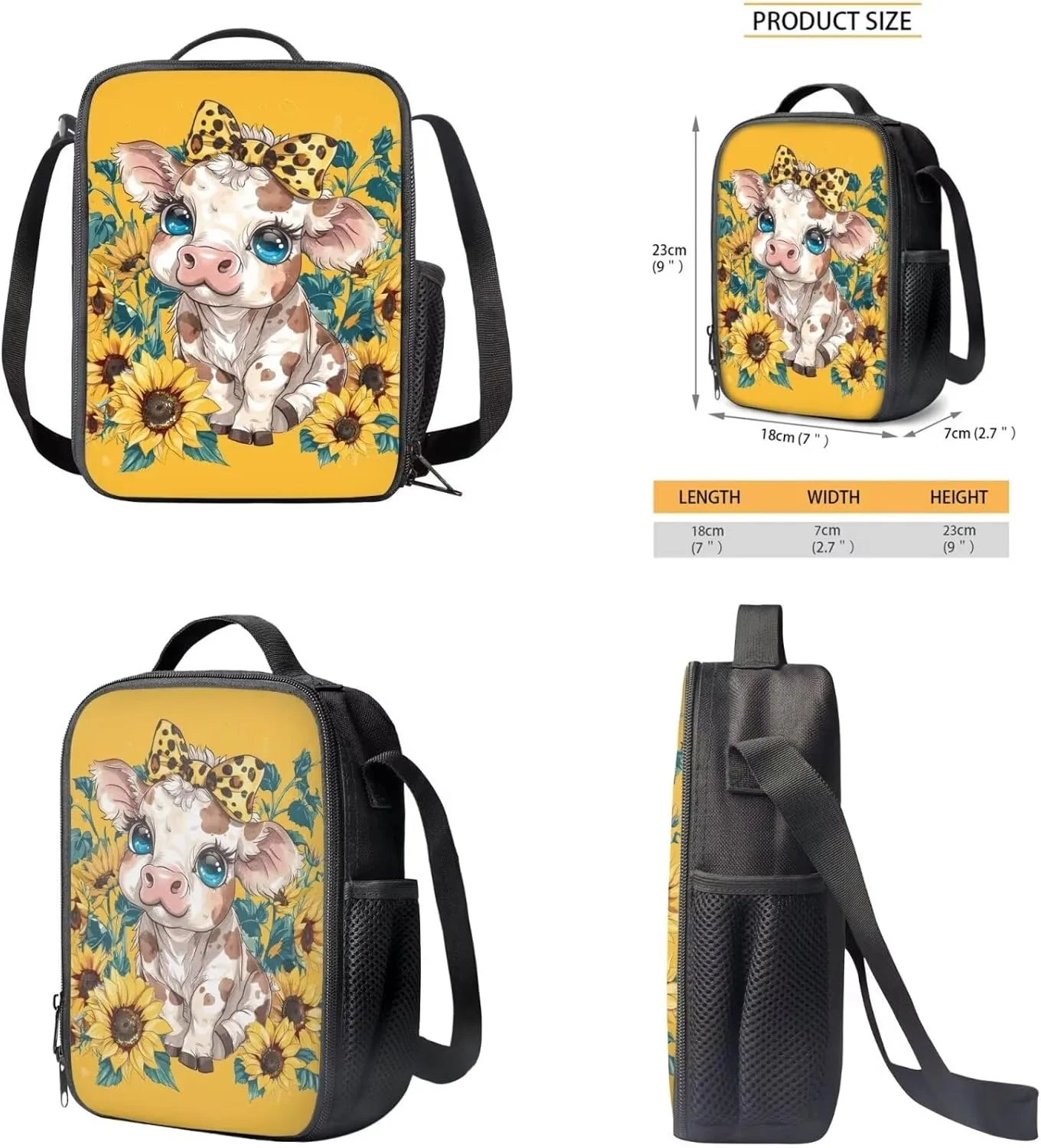 Cow Prints Backpack for Boys Girls Sunflower School Backpack Boys Girls Teenagers Large 3 Piece Set School Satchel Waterproof Backpack School Bags for Boys Travel Outdoor