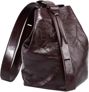 Cowhide Leather Purse for Women Vintage Shoulder Bag with Inner Pouch Slouchy Bucket Purse Satchel Crossbody Bag (Coffee)
