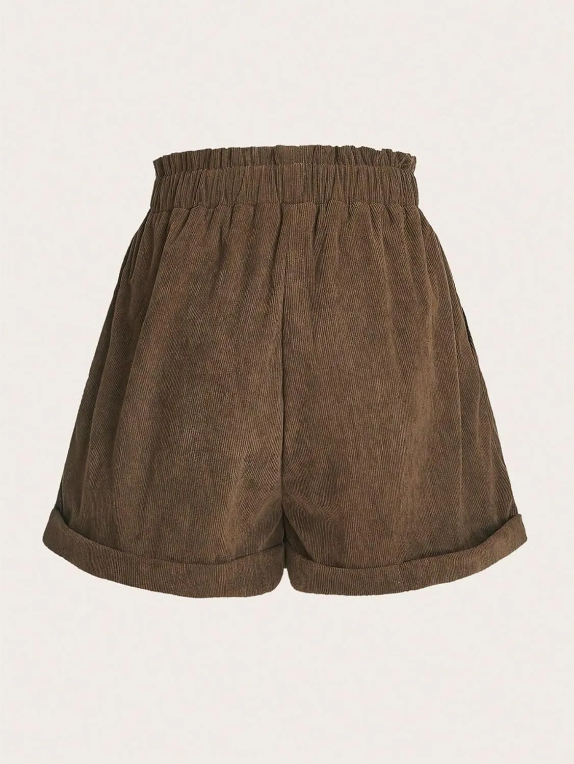 COZYEASE Women's Plants Embroidery Corduroy Shorts Paperbag Waist Elastic Waist Straight Leg Casual Shorts