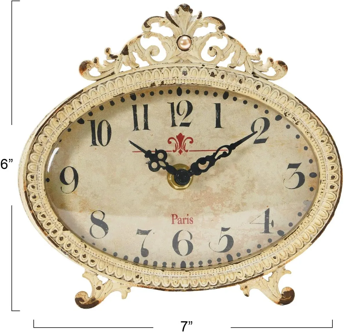 Creative Co-Op Distressed Pewter Mantel Clock, Cream