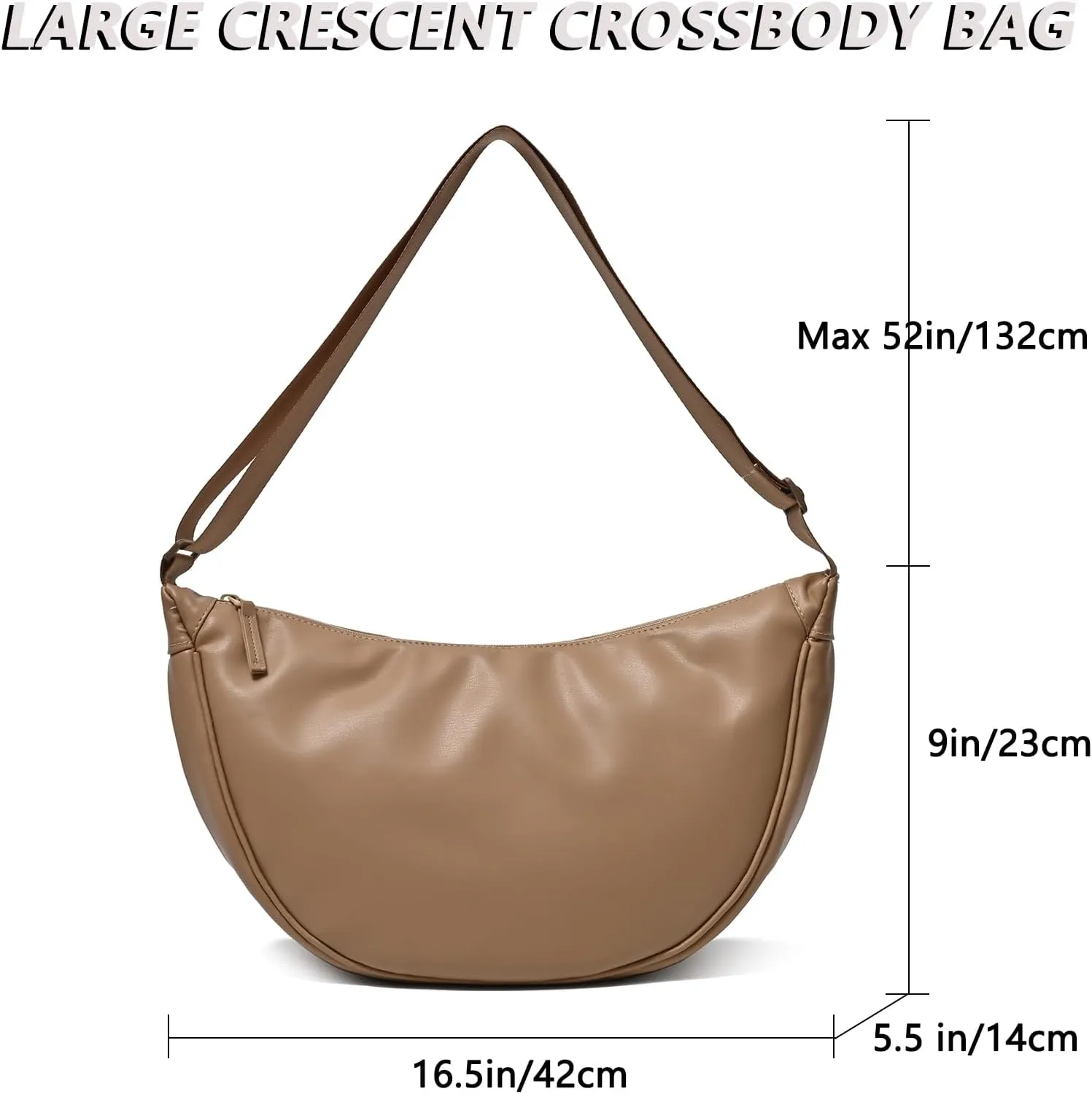 Crescent Bag for Women Men PU Leather Crossbody Bag Large Dumpling Bag Lightweight Hobo Sling bag Shoulder Bag
