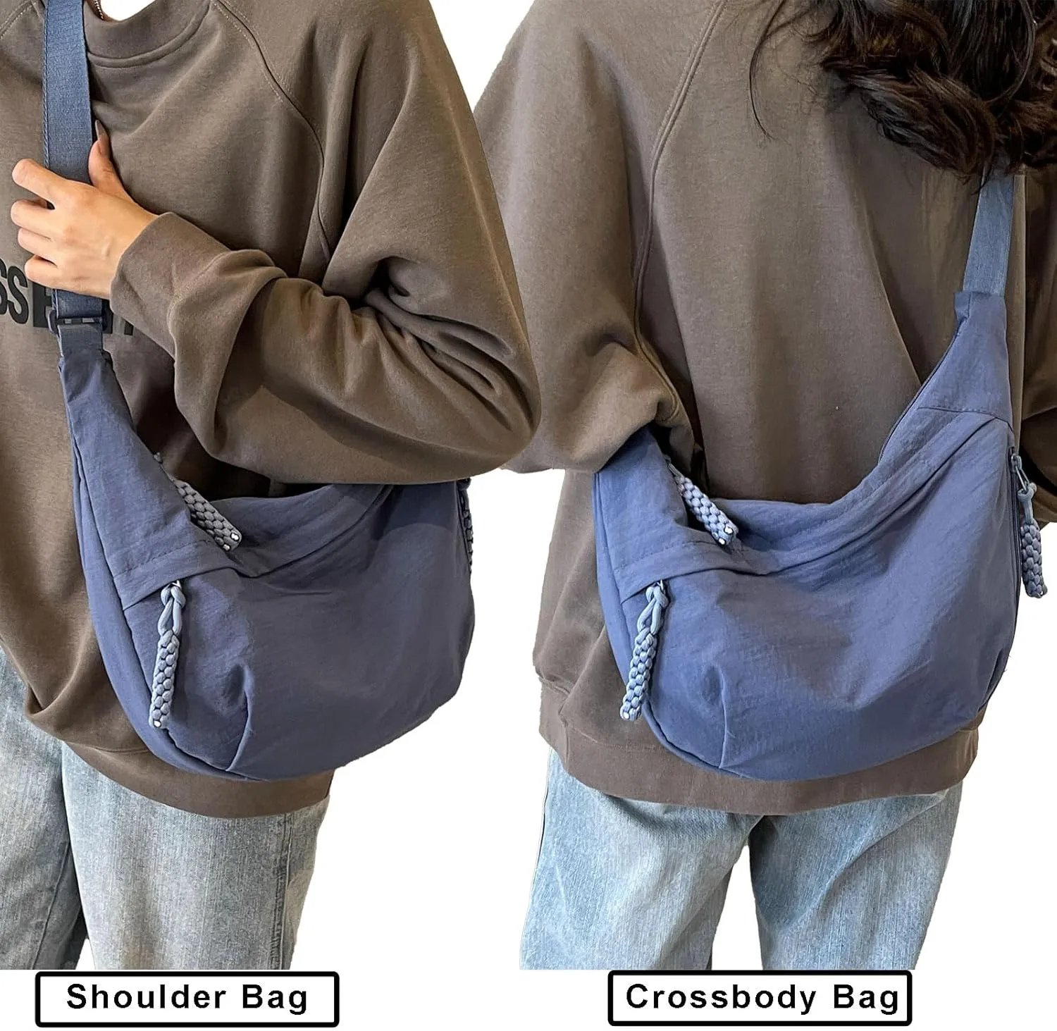 Crescent Crossbody Bags for Women Nylon Slouchy Sling Hobo Bag,Spacious Dumpling Shoulder Handbag Cross Body Purses