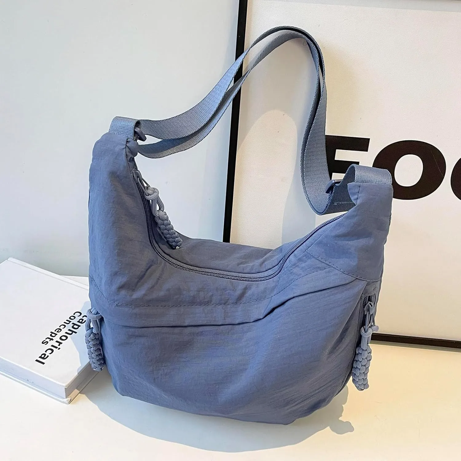 Crescent Crossbody Bags for Women Nylon Slouchy Sling Hobo Bag,Spacious Dumpling Shoulder Handbag Cross Body Purses