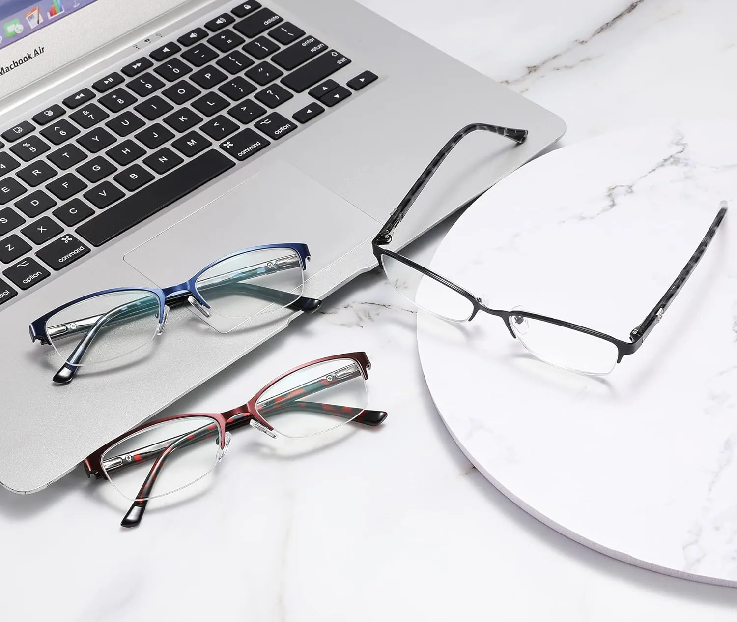 CRGATV 3-Pack Reading Glasses for Women Blue Light Blocking Metal Half Frame Computer Readers Anti UV/Eye Strain/Glare