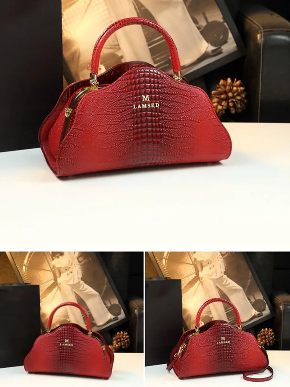 Crocodile Pattern Leather Women's Bag Top-Handle Satchel Crossbody Handbags Portable Purses Shoulder Messenger Bags