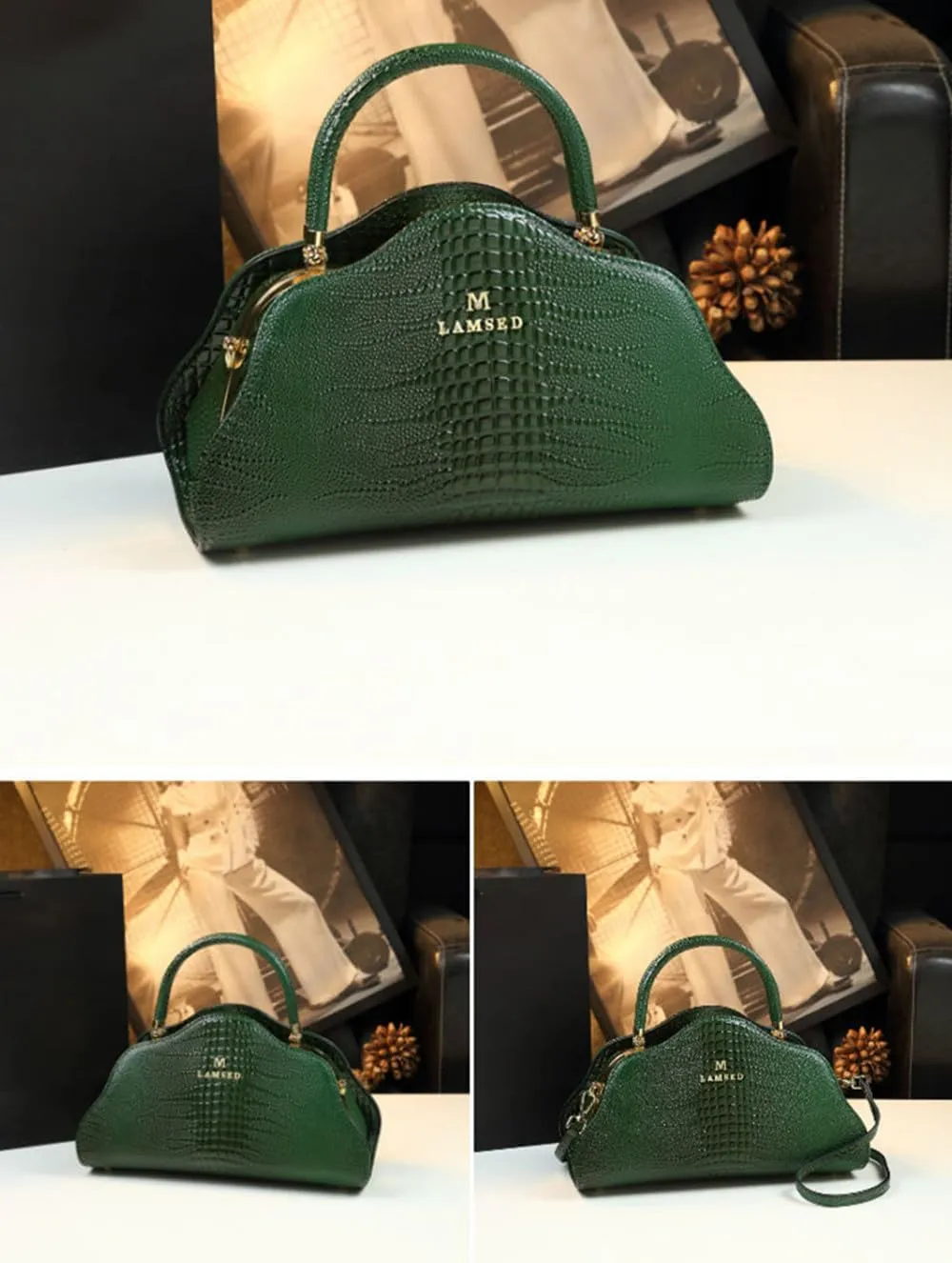 Crocodile Pattern Leather Women's Bag Top-Handle Satchel Crossbody Handbags Portable Purses Shoulder Messenger Bags