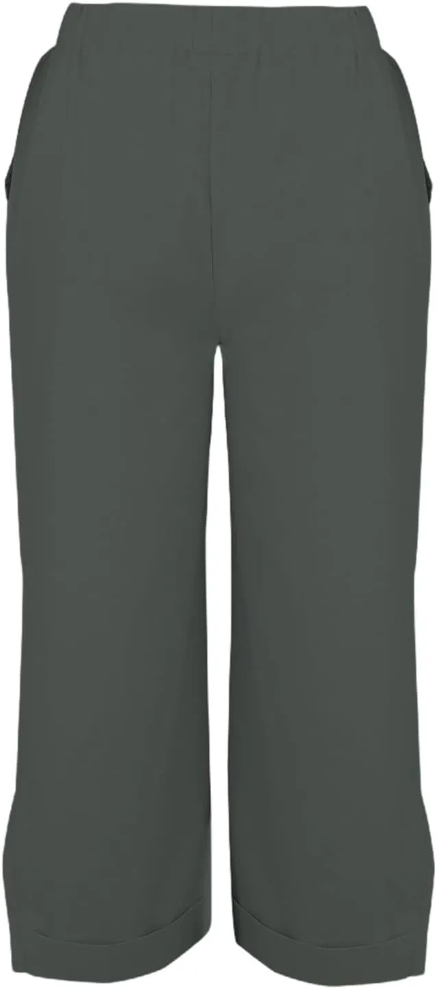 Cropped Linen Pants Women Summer Elastic Waist Straight Leg Plus Size Crop Pants Casual Beach Trousers with Pockets