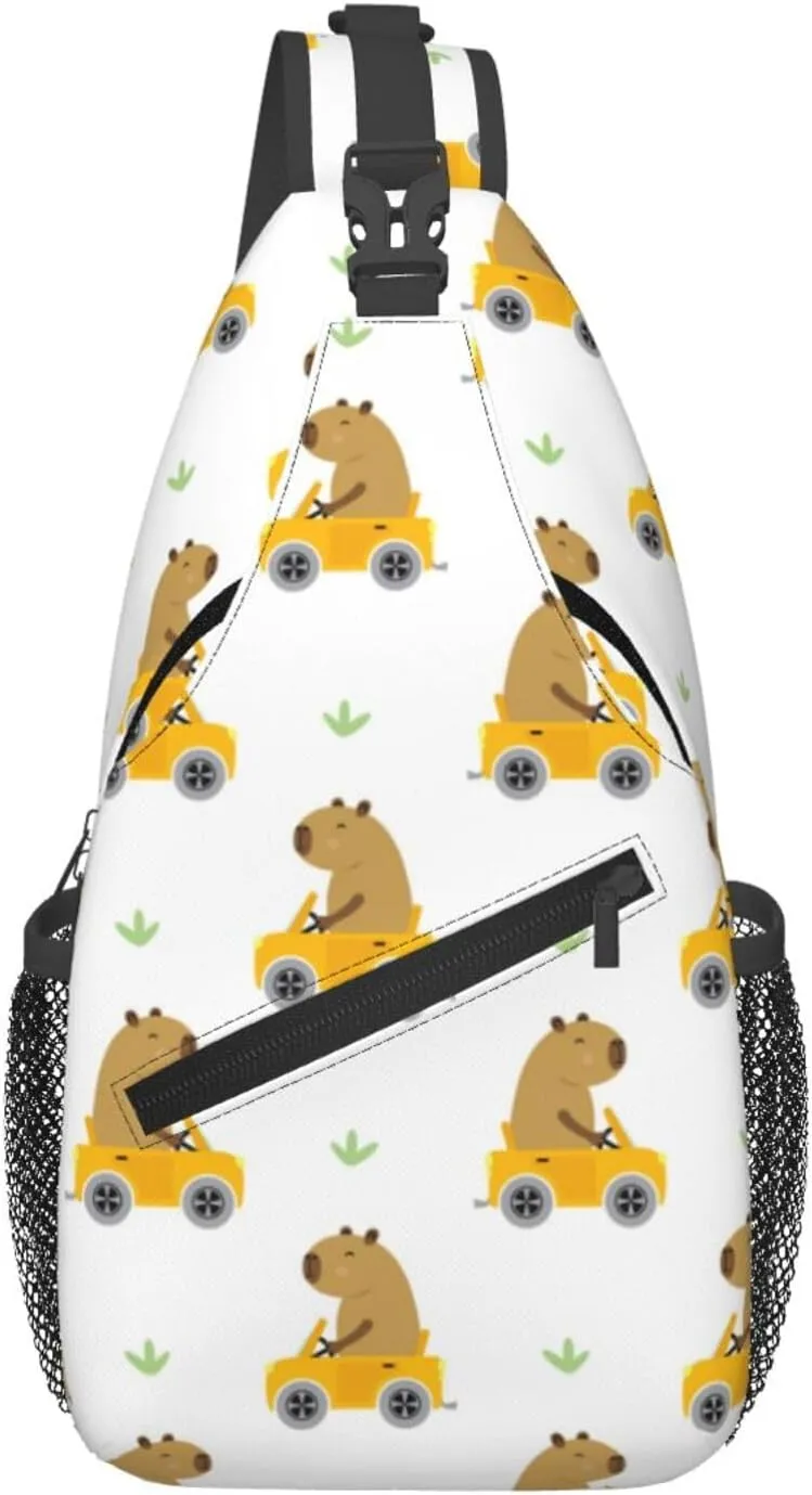 Cross Body Sling Bag For Women Men Car Capybaras Crossbody Bag Anti Theft Chest Bag Shoulder Backpack Travel Hiking Daypack Large Sling Cross Body Bag