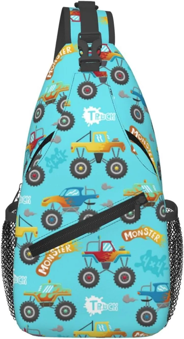 Cross Body Sling Bag For Women Men Cartoon Monster Truck Crossbody Bag Anti Theft Chest Bag Shoulder Backpack Travel Hiking Daypack Large Sling Cross Body Bag
