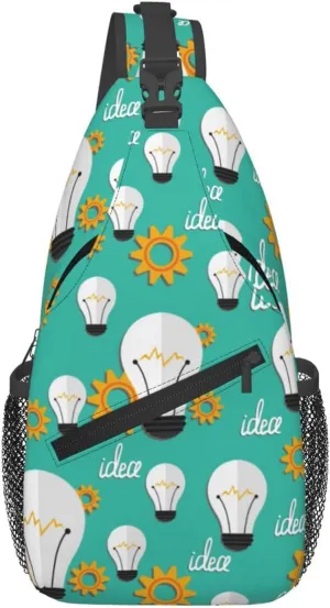 Cross Body Sling Bag For Women Men Light Bulb Pattern Gear Crossbody Bag Anti Theft Chest Bag Shoulder Backpack Travel Hiking Daypack Large Sling Cross Body Bag