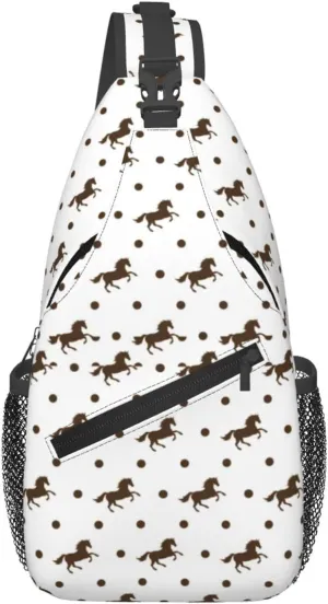Cross Body Sling Bag For Women Men Modern Minimalist Horse And Dots Crossbody Bag Anti Theft Chest Bag Shoulder Backpack Travel Hiking Daypack Large Sling Cross Body Bag