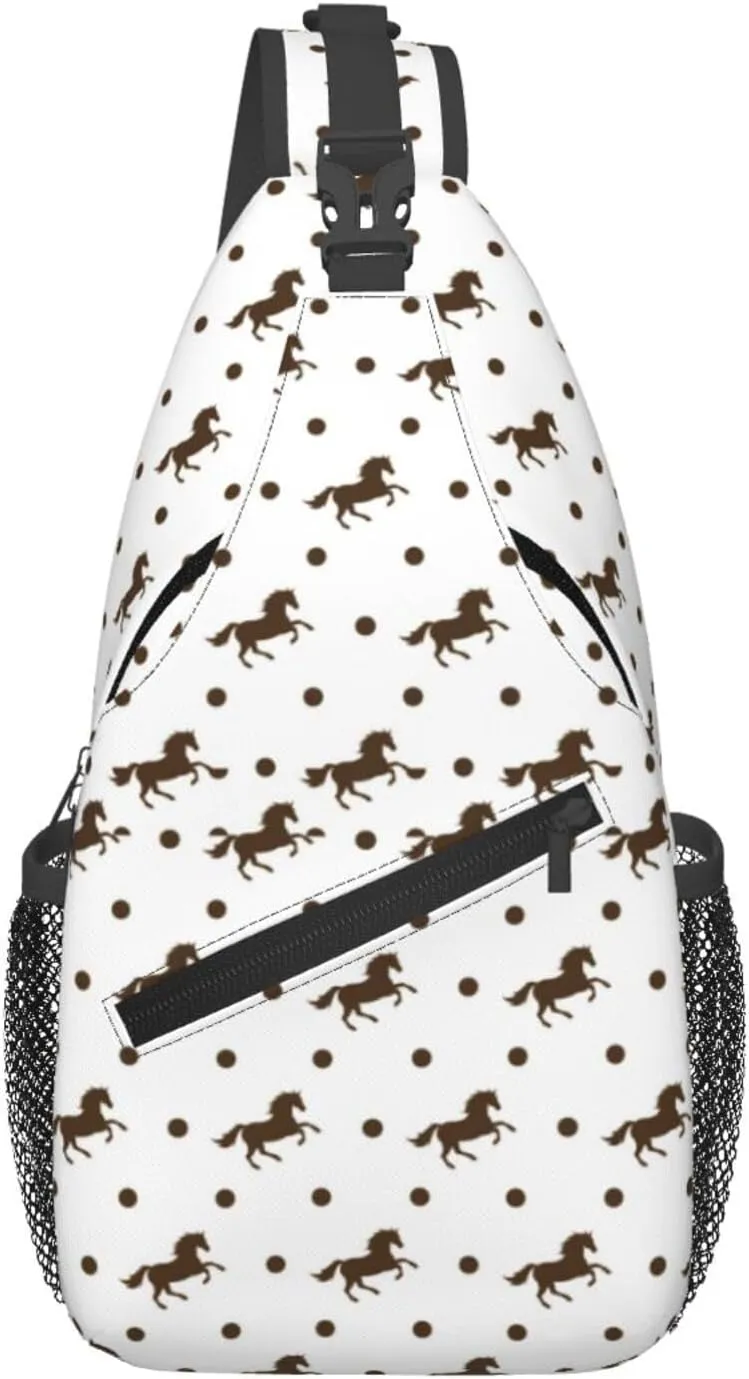 Cross Body Sling Bag For Women Men Modern Minimalist Horse And Dots Crossbody Bag Anti Theft Chest Bag Shoulder Backpack Travel Hiking Daypack Large Sling Cross Body Bag