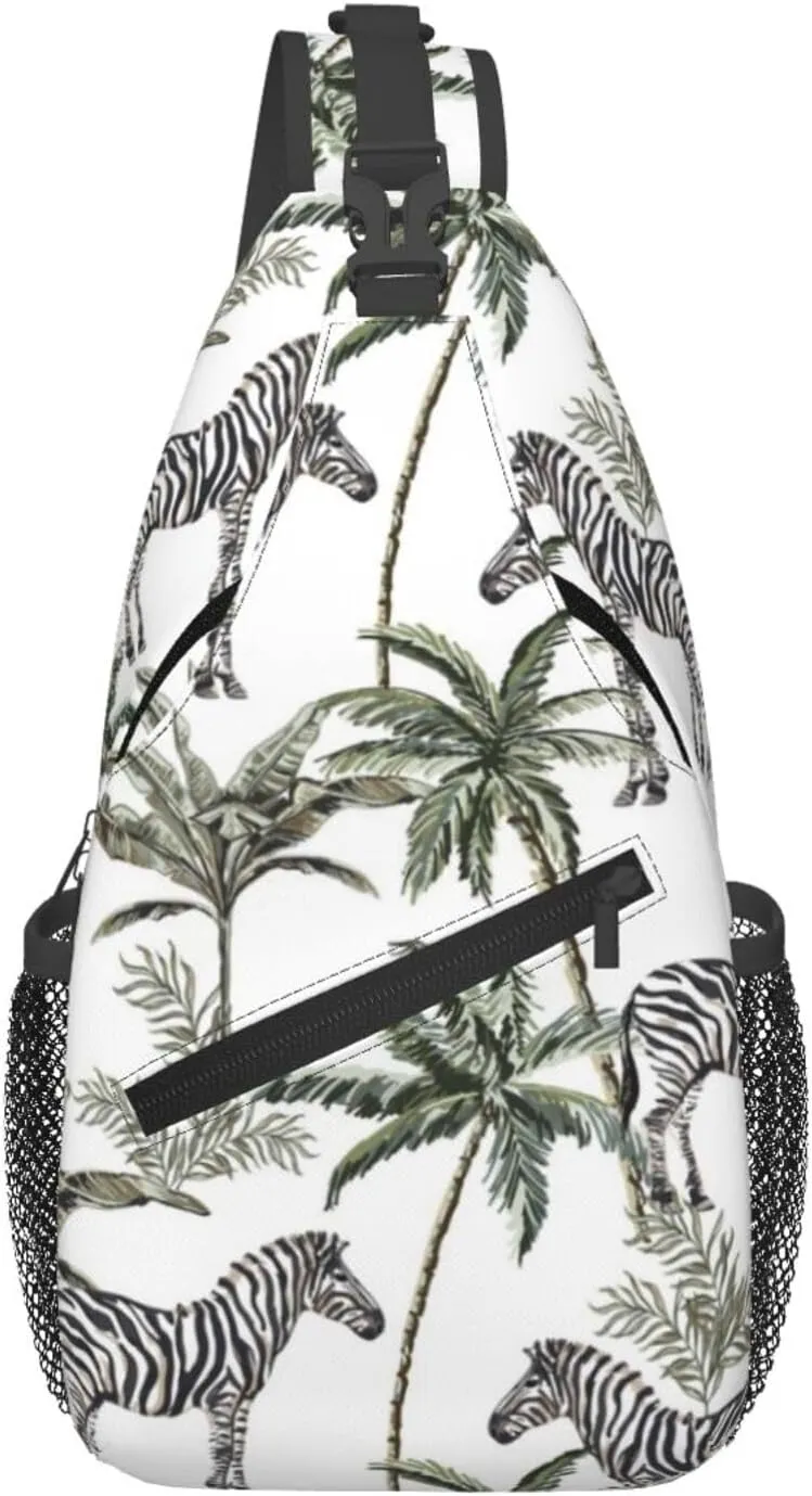 Cross Body Sling Bag For Women Men Palm Trees Zebra Crossbody Bag Anti Theft Chest Bag Shoulder Backpack Travel Hiking Daypack Large Sling Cross Body Bag