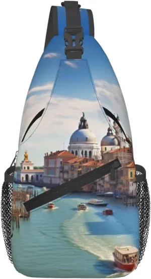 Cross Chest Bag for Men Women Crossbody Backpack Grand canal in Italy Sling Bag Travel Hiking Daypack
