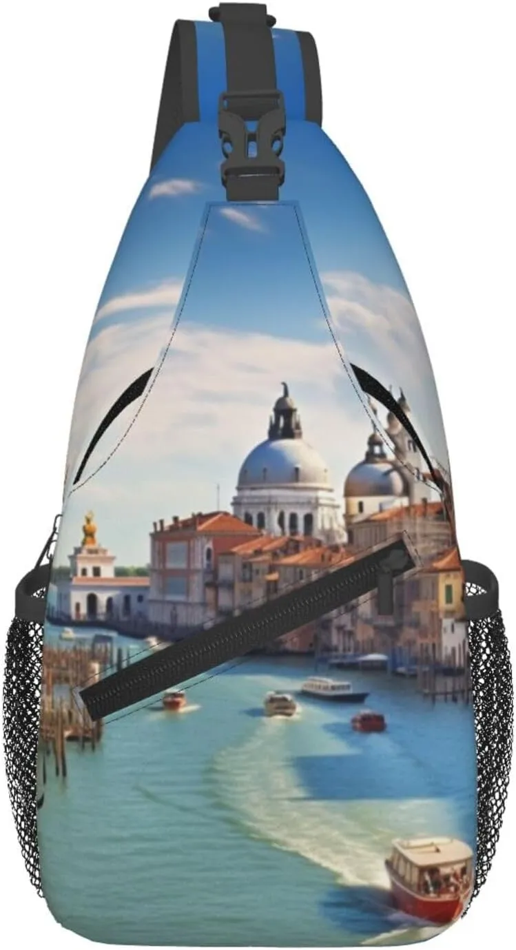 Cross Chest Bag for Men Women Crossbody Backpack Grand canal in Italy Sling Bag Travel Hiking Daypack