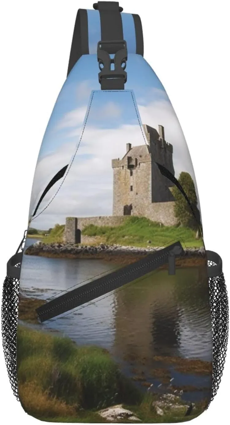 Cross Chest Bag for Men Women Crossbody Backpack View of The Dunguaire Castle Sling Bag Travel Hiking Daypack