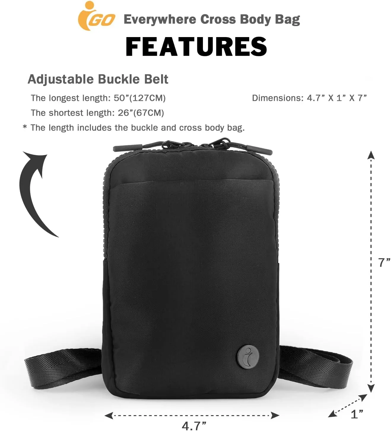 Crossbody Bag for Men & Women, Crossbody Belt Bag for Sports, Travel, Walking, Running, Hiking (Black)