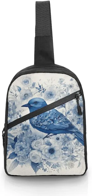 Crossbody Bag for Women Men Chest Bag Bluebird And Flowers Sling Bag Crossbody Shoulder Bag Sling Backpack
