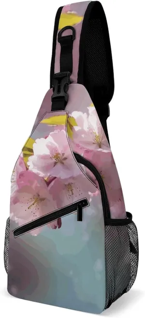 Crossbody Bag for Women Men Chest Bag Cherry Japanese Cherry Blossom Sling Bag Crossbody Shoulder Bag Sling Backpack