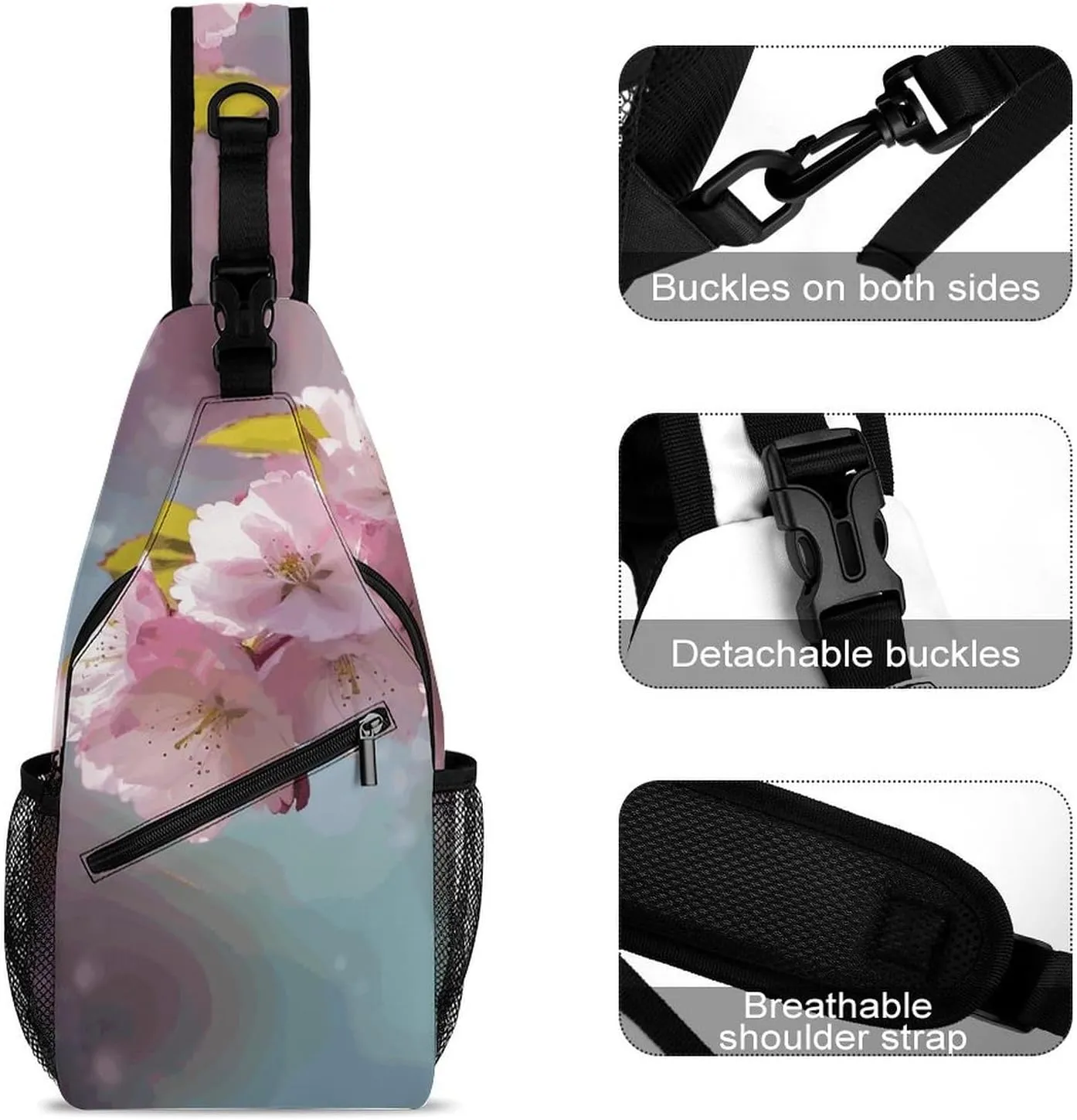 Crossbody Bag for Women Men Chest Bag Cherry Japanese Cherry Blossom Sling Bag Crossbody Shoulder Bag Sling Backpack