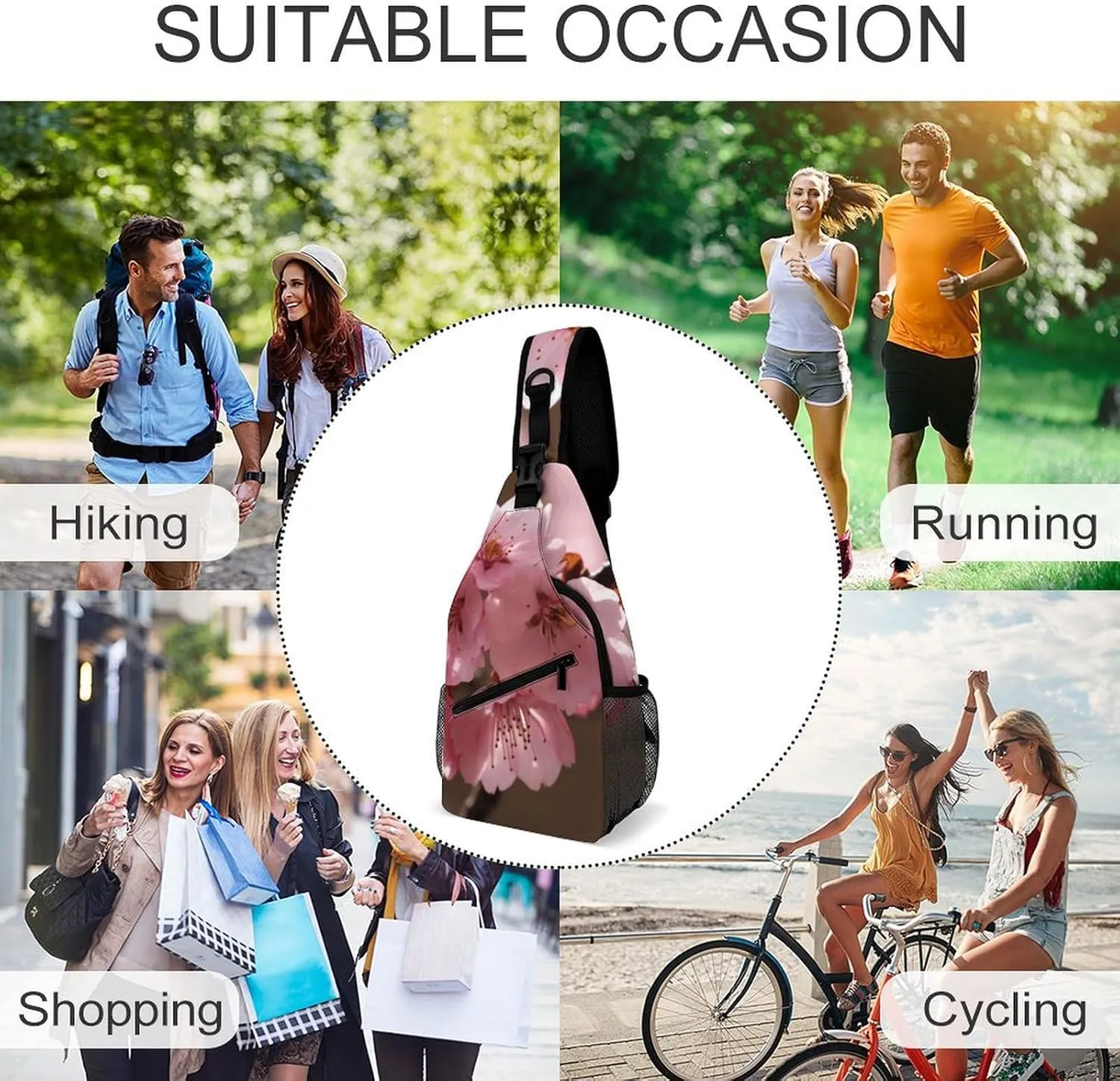 Crossbody Bag for Women Men Chest Bag Cherry Japanese Cherry Blossom Sling Bag Crossbody Shoulder Bag Sling Backpack