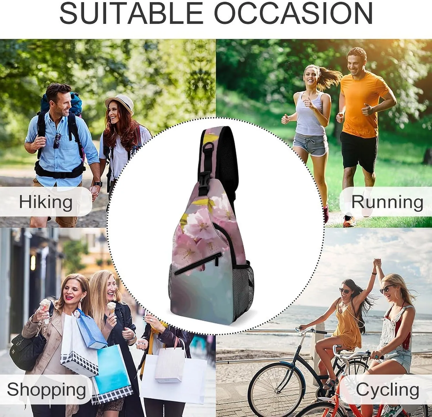 Crossbody Bag for Women Men Chest Bag Cherry Japanese Cherry Blossom Sling Bag Crossbody Shoulder Bag Sling Backpack