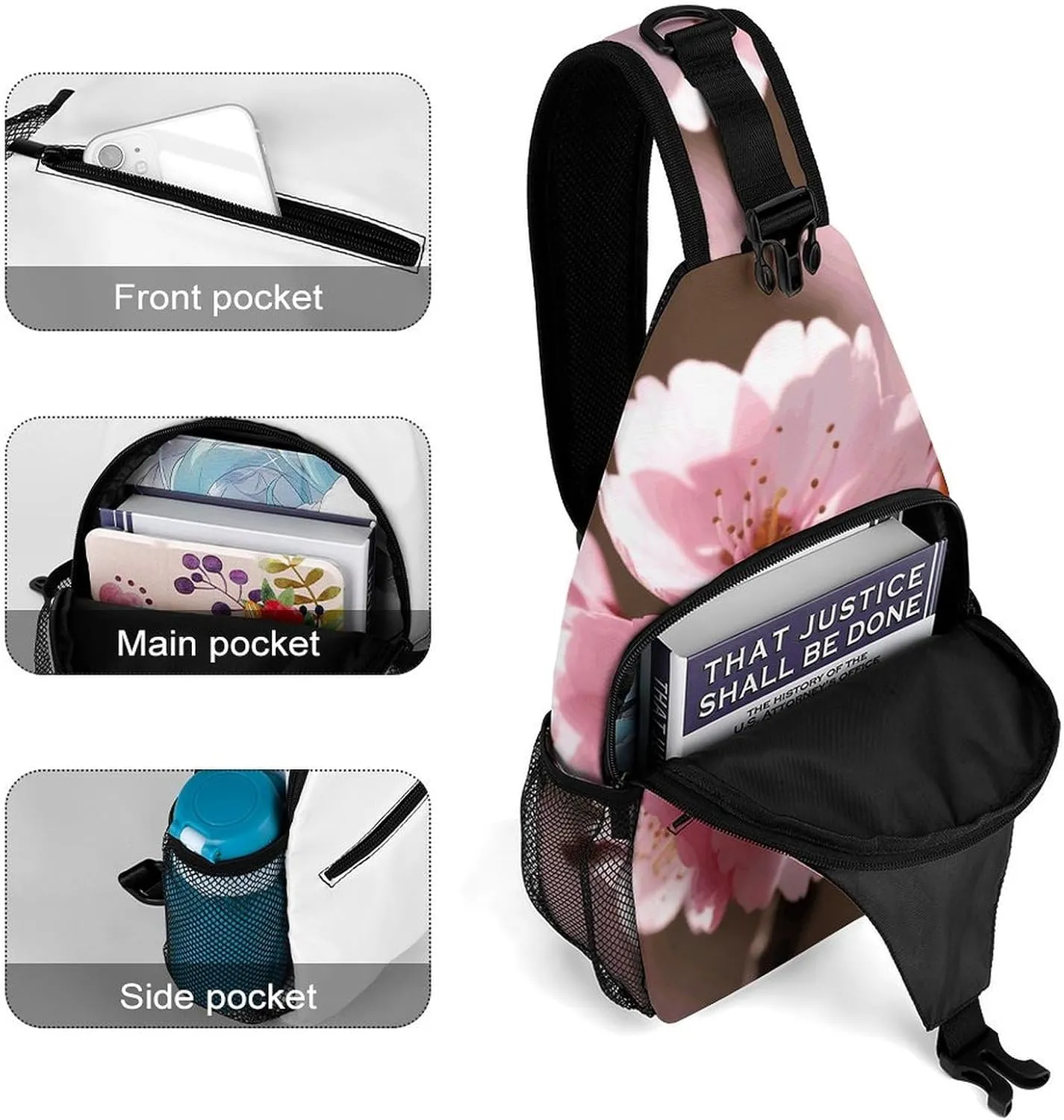Crossbody Bag for Women Men Chest Bag Cherry Japanese Cherry Blossom Sling Bag Crossbody Shoulder Bag Sling Backpack