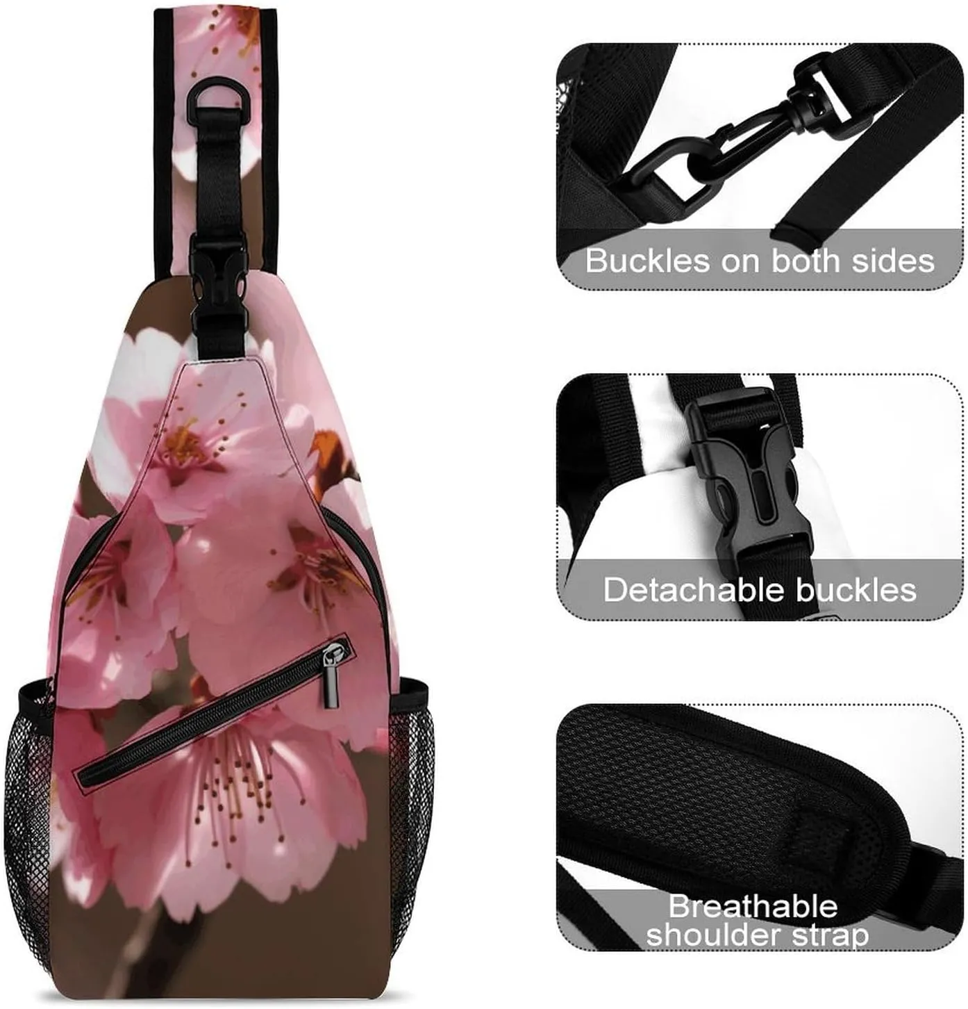 Crossbody Bag for Women Men Chest Bag Cherry Japanese Cherry Blossom Sling Bag Crossbody Shoulder Bag Sling Backpack