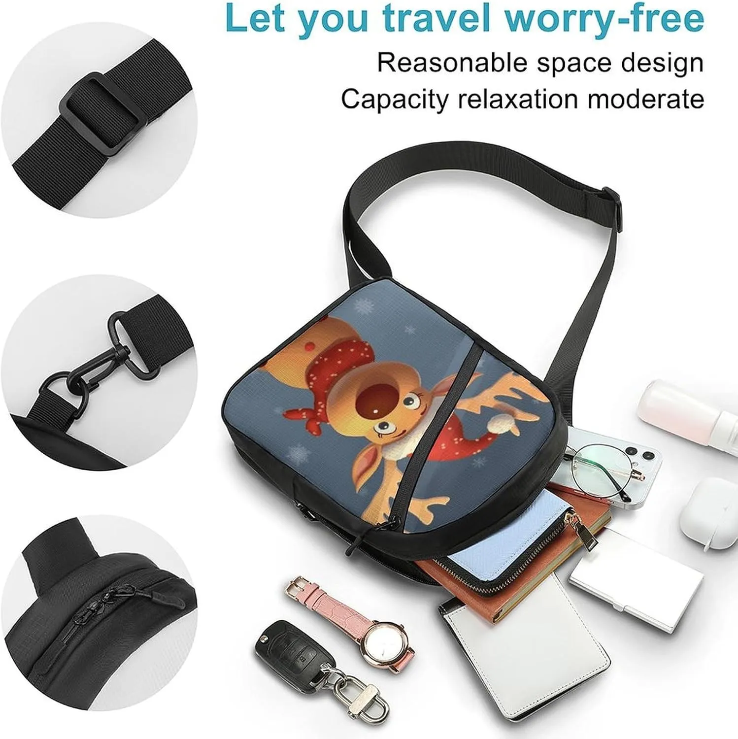 Crossbody Bag for Women Men Chest Bag Christmas Deer Sling Bag Crossbody Shoulder Bag Sling Backpack