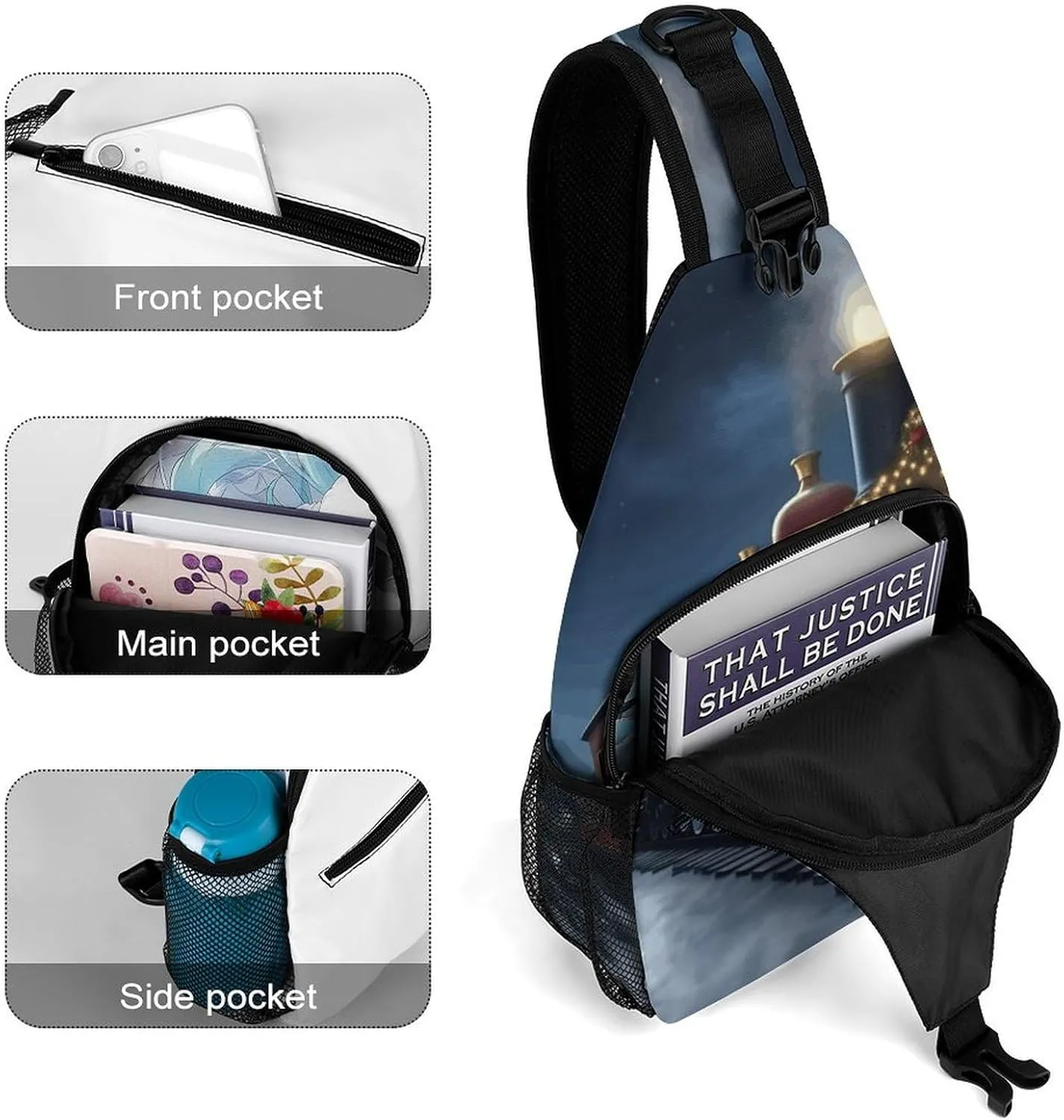 Crossbody Bag for Women Men Chest Bag Christmas Santa Claus Sling Bag Crossbody Shoulder Bag Sling Backpack