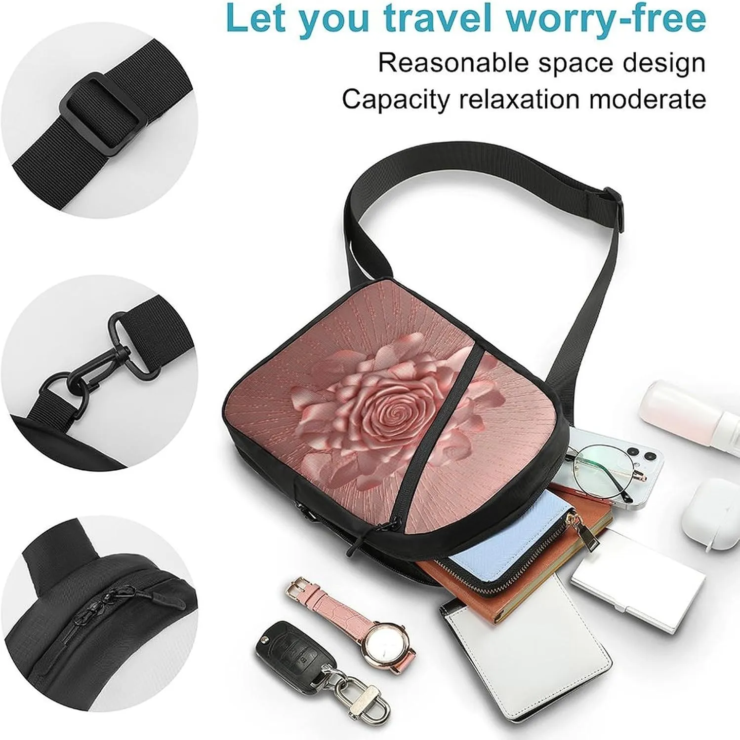 Crossbody Bag for Women Men Chest Bag Rose Sling Bag Crossbody Shoulder Bag Sling Backpack