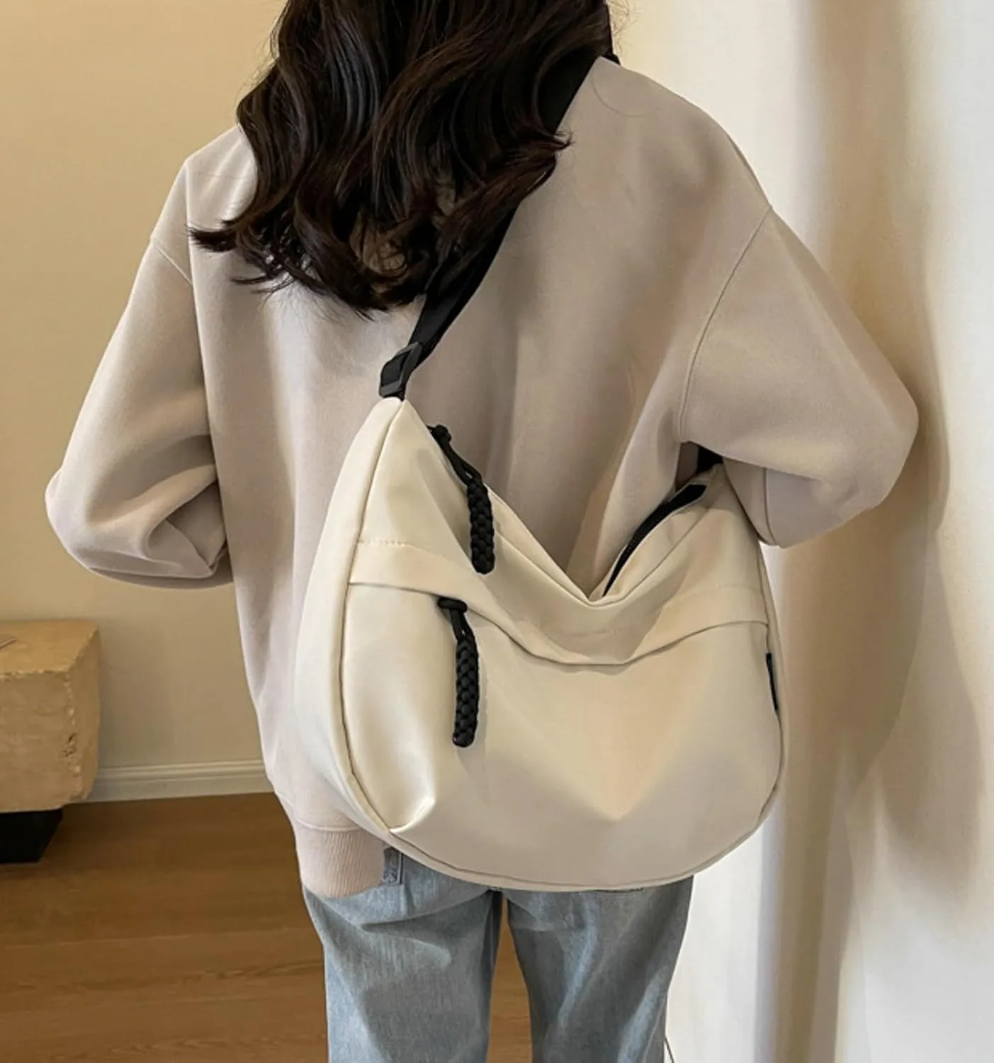 Crossbody Bag Unisex Multi-Pocket Nylon Sport Crescent Shoulder Purse Oxford Braid Zip Slouchy Dumpling Bag