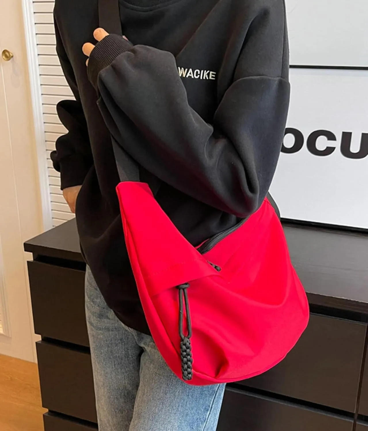 Crossbody Bag Unisex Multi-Pocket Nylon Sport Crescent Shoulder Purse Oxford Braid Zip Slouchy Dumpling Bag