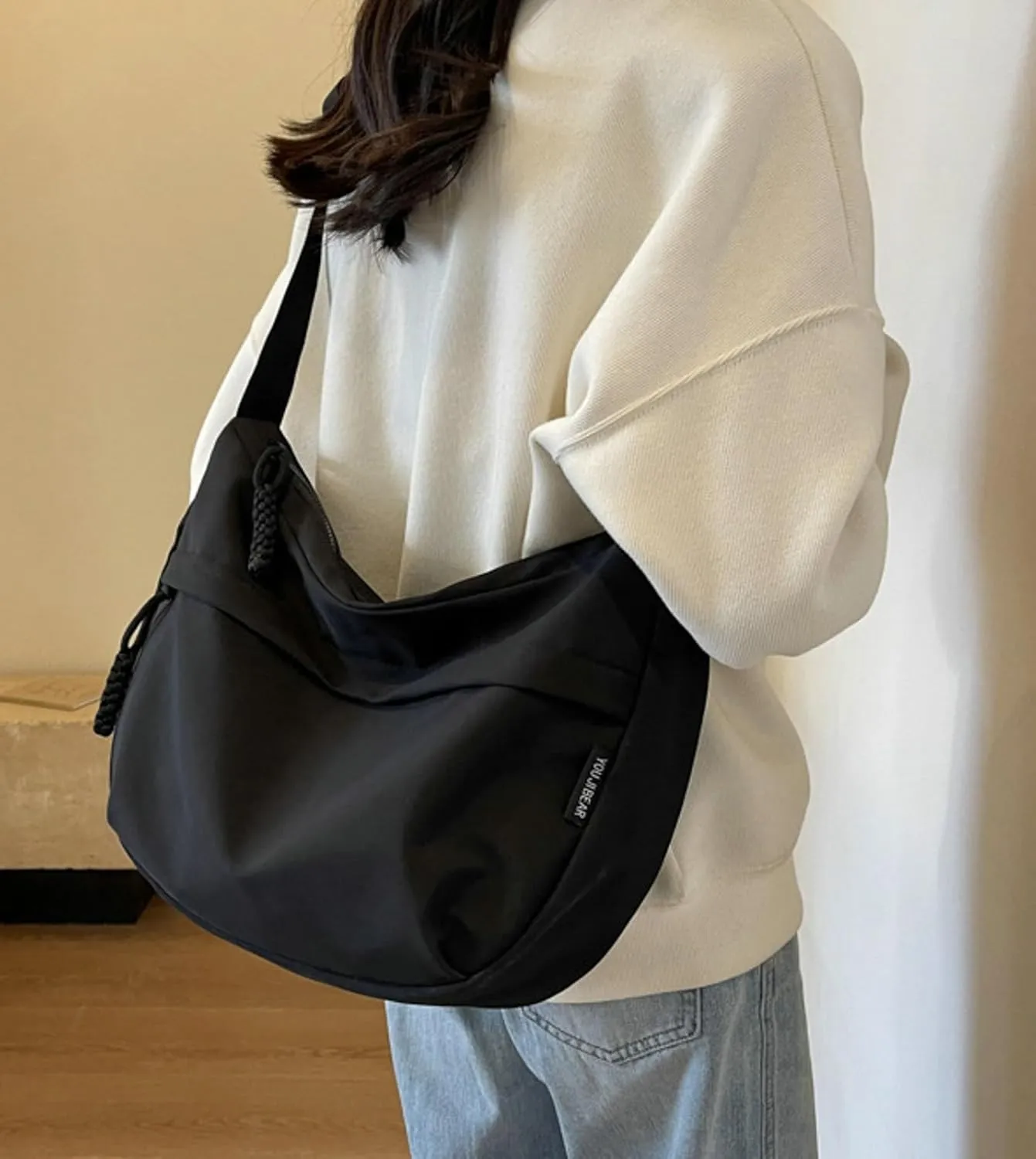 Crossbody Bag Unisex Multi-Pocket Nylon Sport Crescent Shoulder Purse Oxford Braid Zip Slouchy Dumpling Bag