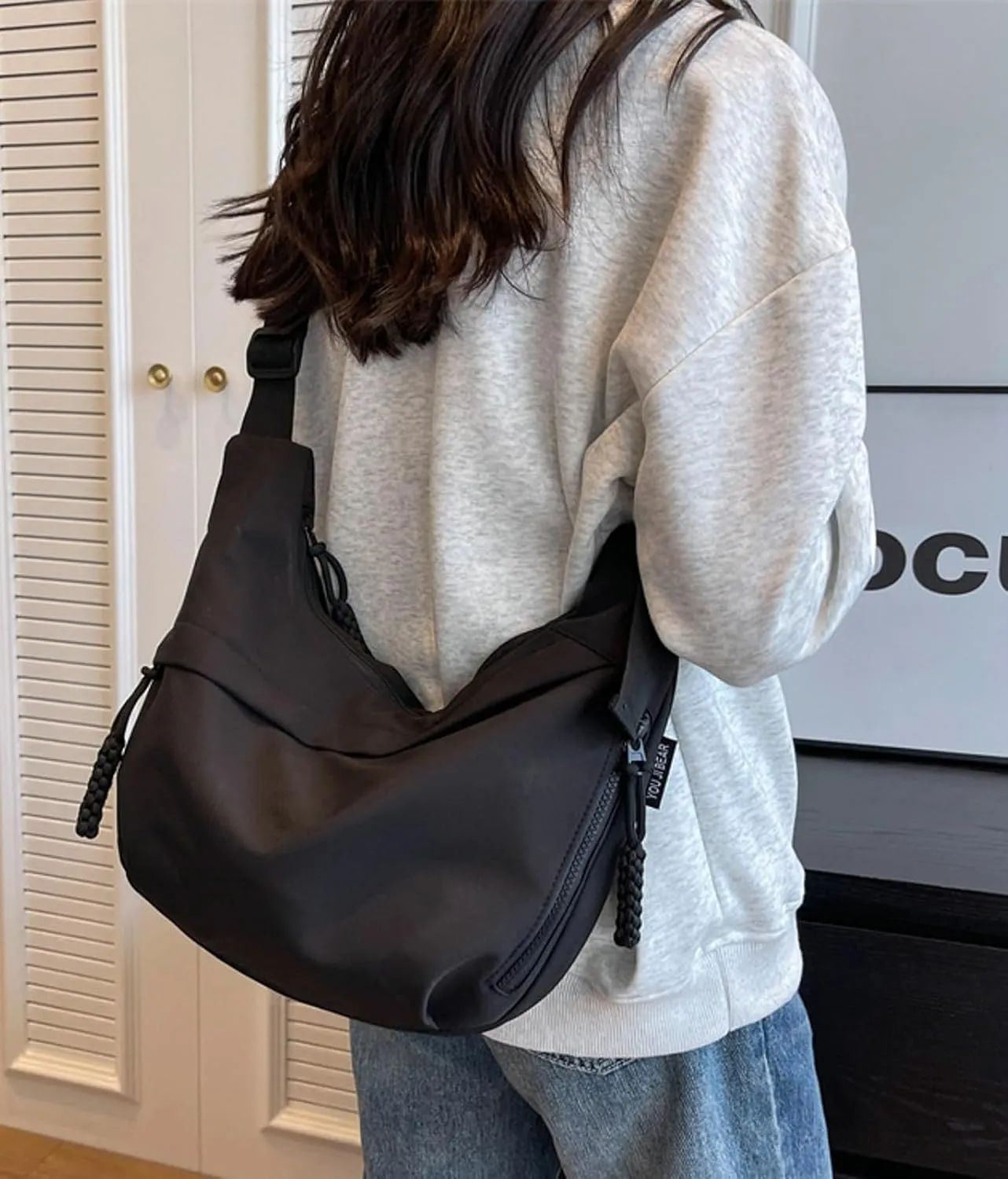 Crossbody Bag Unisex Multi-Pocket Nylon Sport Crescent Shoulder Purse Oxford Braid Zip Slouchy Dumpling Bag
