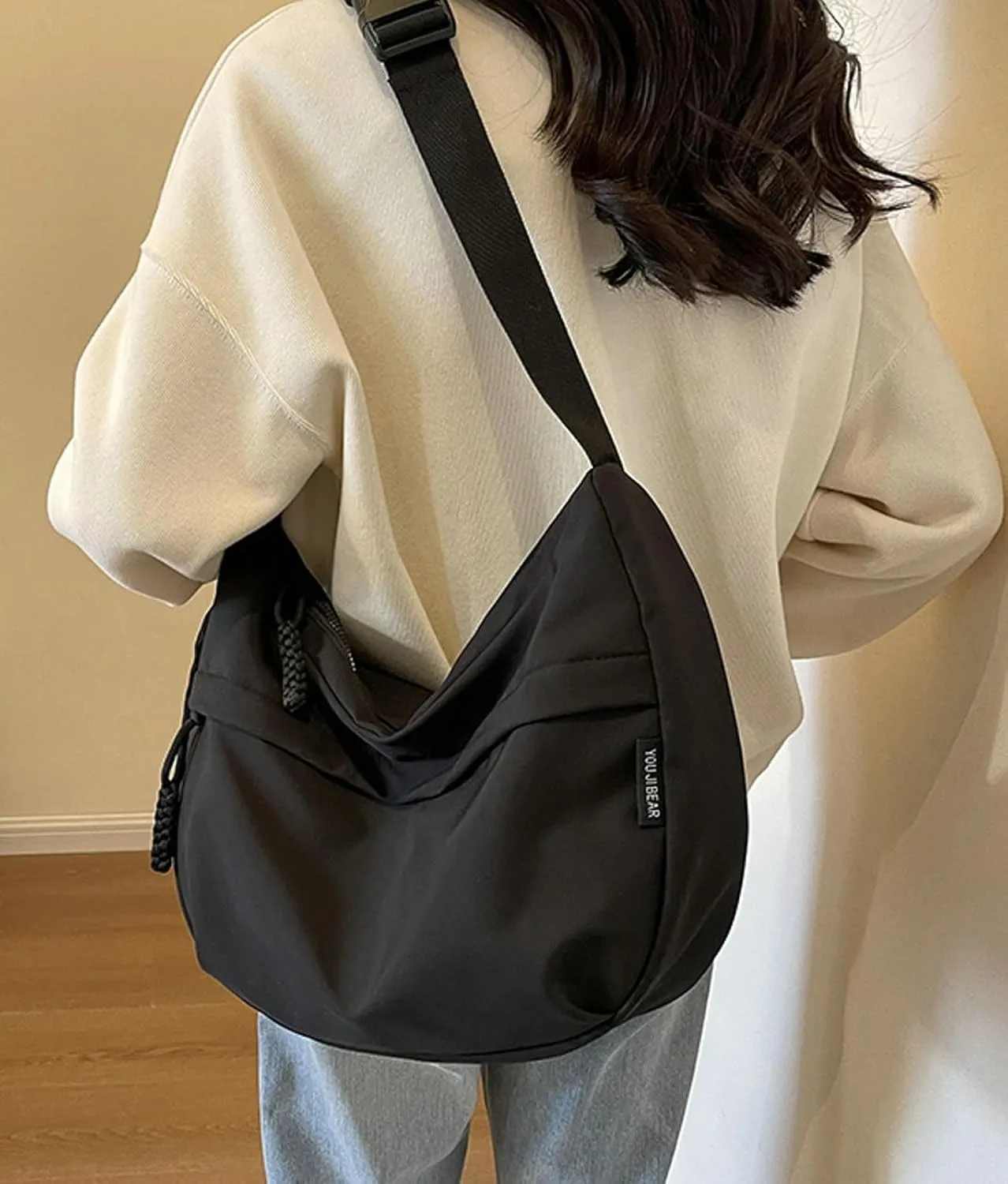 Crossbody Bag Unisex Multi-Pocket Nylon Sport Crescent Shoulder Purse Oxford Braid Zip Slouchy Dumpling Bag