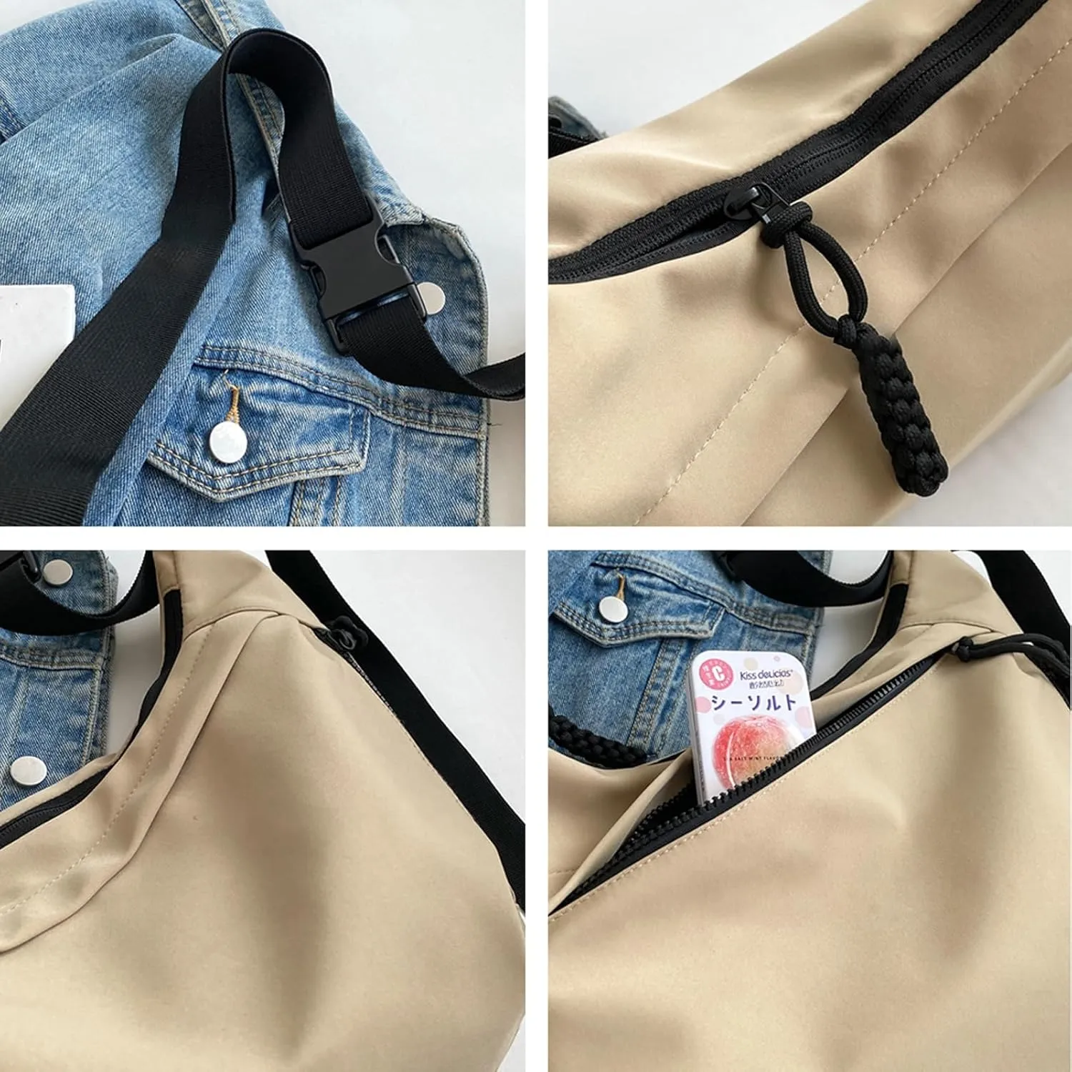 Crossbody Bag Unisex Multi-Pocket Nylon Sport Crescent Shoulder Purse Oxford Braid Zip Slouchy Dumpling Bag